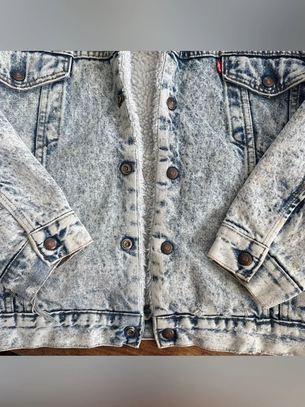 Vintage 80s Levis Sherpa Lined Denim Jacket Type III Acid Wash ~ Size XL